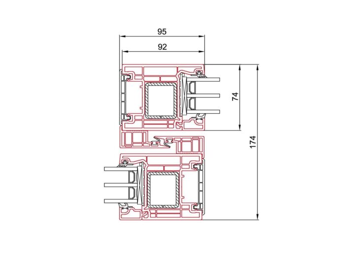 2400 Quin Line 74 Edge Mittelstoß mit Maßen